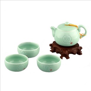 陶瓷茶具 禮品茶具套裝 越窯一壺三杯陶瓷茶具套裝
